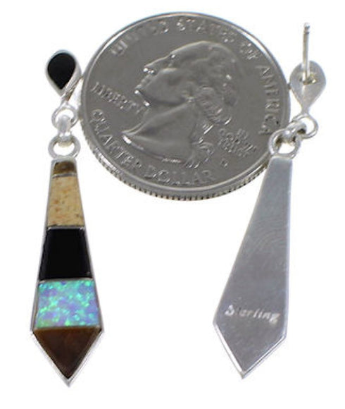 Tiger Eye Multicolor Sterling Silver Post Dangle Earrings RS32172